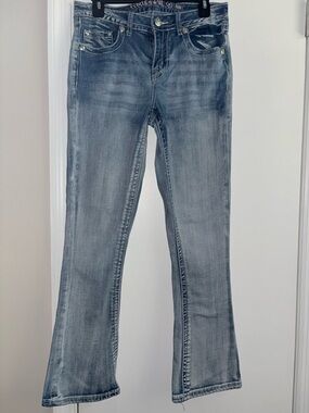Rebel & Soul Womens Bootcut Jeans Light Blue Denim Embellished size 6 Y2K